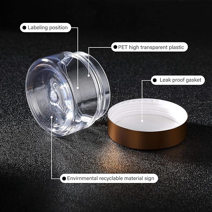 SATINIOR 24 Pieces Empty Clear Plastic Jars with Lids Round Storage Containers Wide-Mouth for Beauty Product Cosmetic Cream Lotion Liquid Butter Craft and Food (Gold Lid,1 oz)-Velvo Beauty