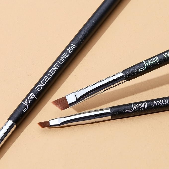 Jessup Angled Eyeliner Brush Set,3pcs Pro Precision Eye Liner Brush Fine Winged Ultra Thin Slanted Gel Liquid EyeLiner Makeup Brushes, Black T345-Velvo Beauty