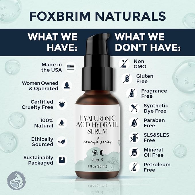 Hyaluronic Acid Face Serum - Hydrating Anti Wrinkle Anti Aging Facial Serum - With Vitamin C and E, Green Tea, Jojoba Oil - Natural and Organic - 1 Oz by Foxbrim Naturals-Velvo Beauty