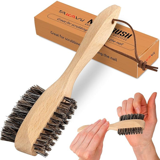 Takavu Horsehair Nail Brush, Natural Wood Handle, Nail Cleaning Brush for Scrubbing Fingernail Toenail Hand Feet, Dual Sided for Regular Manicure Nail Care Hygiene-Velvo Beauty
