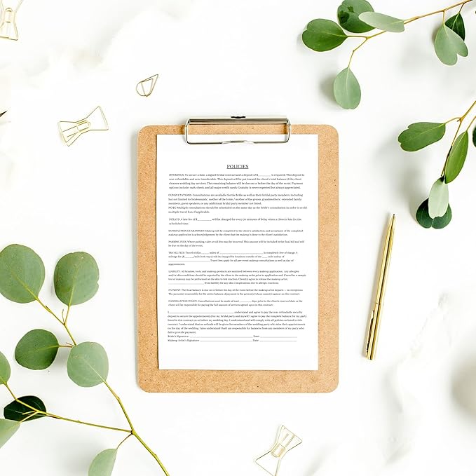 Bridal Makeup Service Contract | 100 Pack | 8.5 x 11" A1 Forms | Makeup Artist Supplies | Bridal Contract | White and Pink Forms-Velvo Beauty