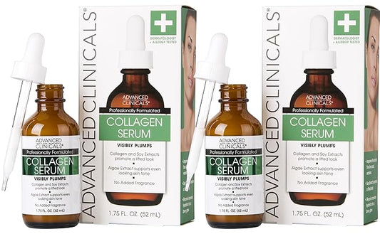 Advanced Clinicals Collagen Serum For Face | Visible Anti Aging Collagen Peptide Serum + Hyaluronic Acid Moisturizer Improves Look Of Wrinkles, Dry Skin, & Fine Lines, No added Fragrance, 2-Pack-Velvo Beauty