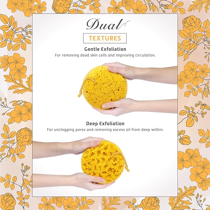 Spongentle Deep Cleansing Body Loofah Sponge, Natural Colors, for Bath and Shower, Multiple Textures for Gentle and Deep Exfoliation, Generous and Rich Lather, (Pack of 2)-Velvo Beauty