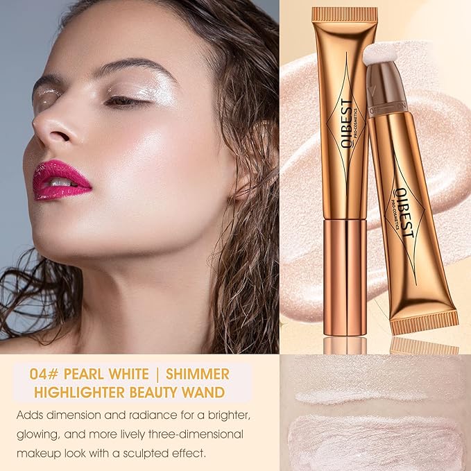 Liquid Highlighter Beauty Wand, Cream Liquid Highlighter Stick with Cushion Applicator, Lightweight Blendable, Long Lasting Silky Cream Highlighter Stick Contour Wand, Natural Face Shimmer Finish | 4# Highlight Pearl White-Velvo Beauty