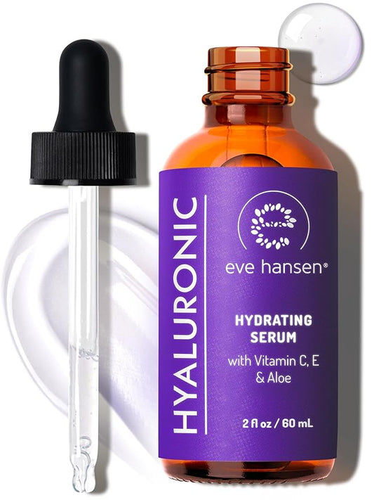 Eve Hansen Hyaluronic Acid Serum for Face | Hydrating Serum with Vitamin C & E | Anti-Aging Facial Moisturizer for Plumping & Wrinkle Care | Vegan & Cruelty-Free | 2 oz-Velvo Beauty