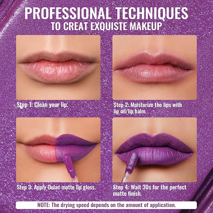 Oulac Matte Liquid Purple Lipstick for Women, Makeup Long Lasting High Impact Lip Color, Waterproof, Creamy Formula Lip stick with Vitamin E, Vegan & Cruelty-Free, 4.5ml (MS04)-Velvo Beauty