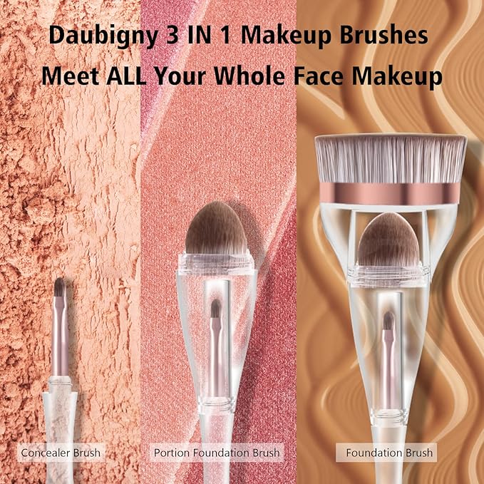 Makeup Brushes, Daubigny Perfect 3IN1 Makeup Brush for Face Blush Liquid Powder Foundation Brush for Blending Liquid, Cream or Flawless Powder Cosmetics with Great Gift Case-Velvo Beauty