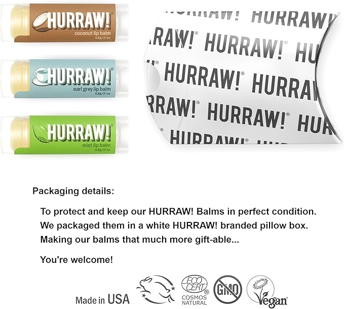 Hurraw! Coconut, Earl Grey, Mint Lip Balms, 3 Pack Bundle: Organic, Certified Vegan, Cruelty and Gluten Free. Non-GMO, 100% Natural Ingredients. Bee, Shea, Soy and Palm Free. Made in USA-Velvo Beauty