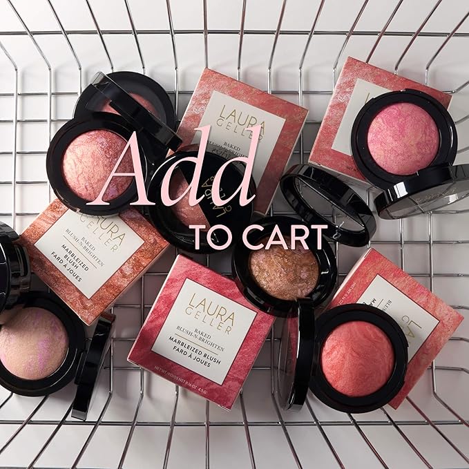 LAURA GELLER NEW YORK Baked Blush-n-Brighten Marbleized Blush for Cheeks - Cherry Custard - Natural Finish - Buildable Color-Velvo Beauty
