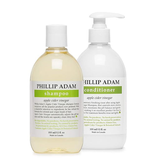Phillip Adam Apple Cider Vinegar Shampoo and Conditioner Set for All Types of Hair - Sulfate Free - pH Balancing - 12 Ounce Each-Velvo Beauty