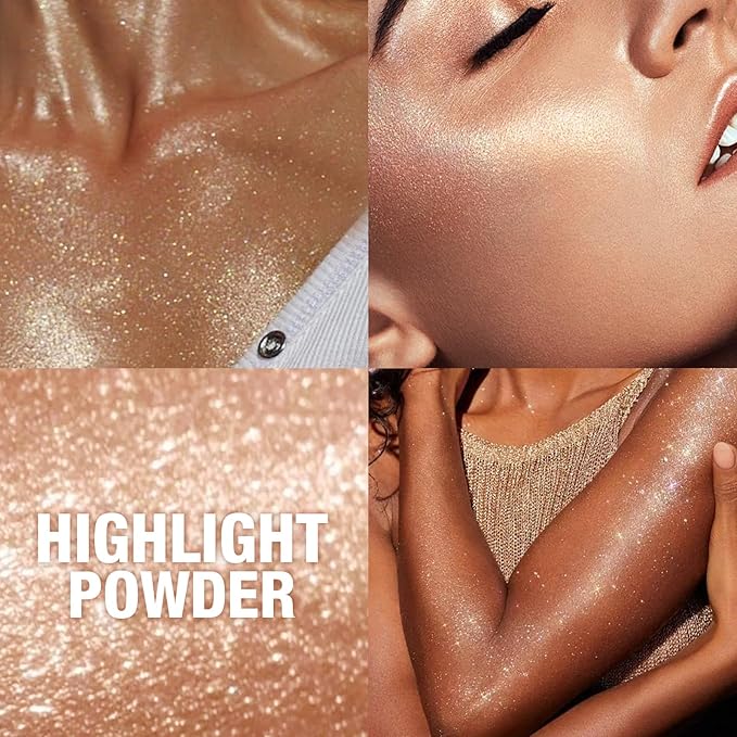 Glitter Body Highlighter Powder Body Shimmer Sparkle Face Brightening Highlighter Powder for Face Eyes Body Glow Makeup With sponge head(Purple)-Velvo Beauty