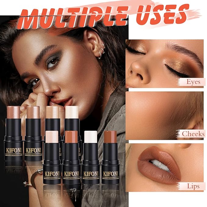 2 Pcs Cream Contour Stick Makeup Kit, Cream Highlighter Stick & Contour Bronzer Stick for Cheeks, Lightweight Blendable Smooth -Highlighter (#03 Champagne Gold #06 Silver)-Velvo Beauty