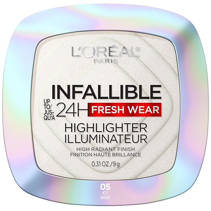 L'Oreal Paris Infallible Up to 24HR Highlighter, Longwear Powder Highlighter For All Day Glow, Icy Gold, 0.31 Oz-Velvo Beauty