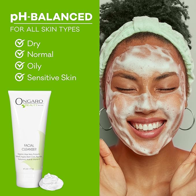 Ongaro Beauty Hydrating Face Cleanser, Gentle Facial Cleanser with Organic Aloe Vera for Normal, Oily, Sensitive and Dry Skin, Facial Wash with Hyaluronic Acid and Vitamin E, 6 fl oz-Velvo Beauty