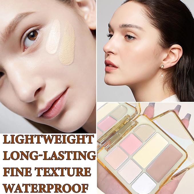 Soft Correcting Concealer Contour Palette,Concealer Cream Contour Makeup Palette,Contouring Foundation Highlighting Makeup Kit with Brush-Velvo Beauty