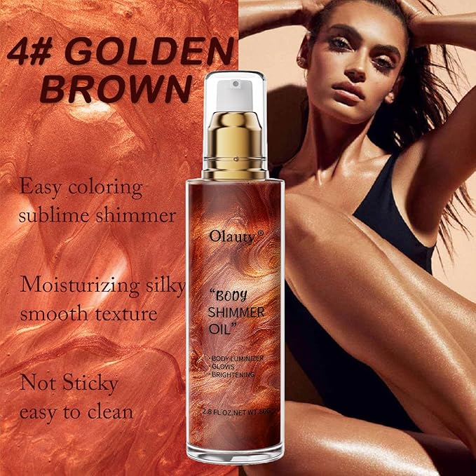 Shimmer Body Oil, Highlighter Makeup Smooth Glitter Glow Liquid Foundation for Face & Body,Liquid Illuminator Body Shimmer Lotion for Women (4# Golden Brown)-Velvo Beauty