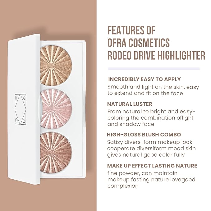 Ofra Cosmetics Rodeo Drive Highlighter - Champagne Highlighter Makeup Palette for Cheeks, Nose, Eyes - Liquid to Baked Powder, Highly-Pigmented, Vegan Formula - Buttery Smooth, Long-Lasting - 10g-Velvo Beauty