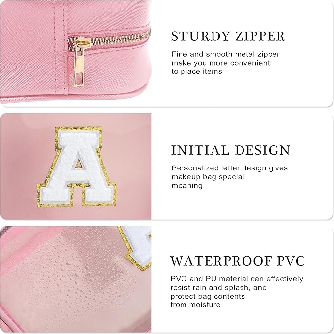 YOOLIFE Graduation Teacher Gifts Initial Clear Makeup Bag Birthday Gift Travel Toiletry Preppy Cosmetic Bags Birthday Gift for Girls Kids Travel Essentials Clear Toiletry Bag A-Velvo Beauty