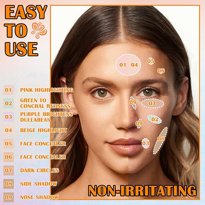 9 Colors Corrector Concealer Palette,Correcting Concealer Cream Makeup Contour Palette Conceals for Dark Circles and Blemish,Contouring Liquid Foundation Highlighting Makeup Kit with Brush-Velvo Beauty