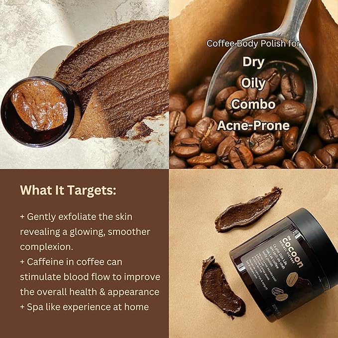Cocoon Dak Lak Coffee Body Polish with Refill Bag. 100% Vegan Exfoliating Scrub for Smooth & Glowing Skins | Reduce Stretch Marks, Acne & Cellulite | Gift for Coffee Lovers (27 fl oz)-Velvo Beauty