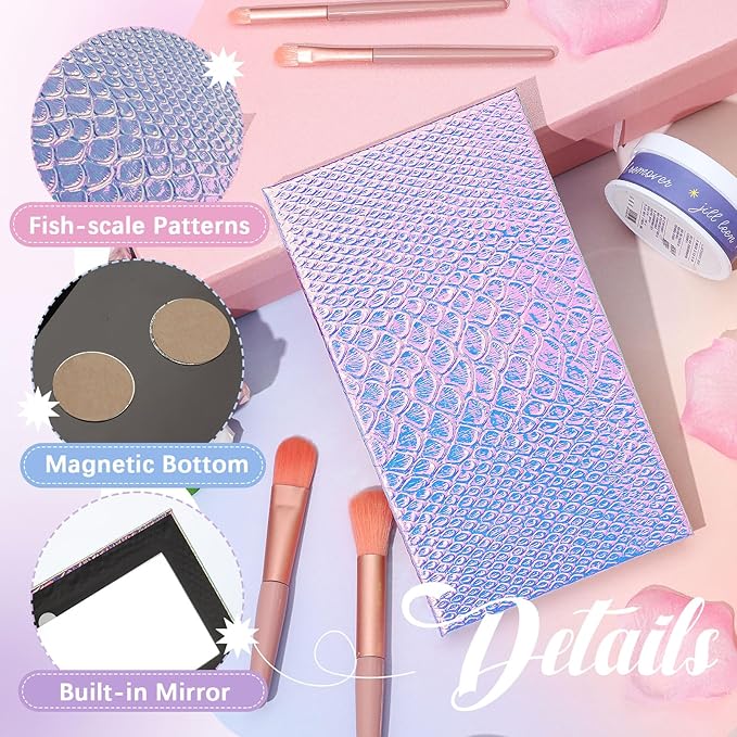 2 Pieces Magnetic Palette Mermaid Empty Palette with Mirror and 36 Pcs Adhesive Metal Empty Palette Stickers Large Mermaid Makeup Empty Palette for Eyeshadow Lipstick Blush Powder-Velvo Beauty
