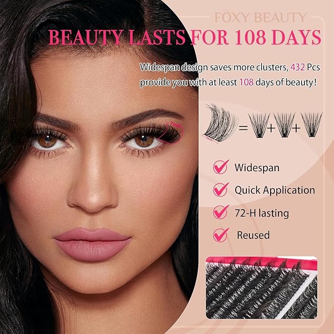 Diva Lash Clusters Kit - 432 Pieces Lash Clusters D Curl Lash Extension Kit Fluffy Lash Clusters Kit WideSpan Individual Lashes 12-20mm Eyelash Clusters, Eyelash Extension Kit With Bond and Seal-Velvo Beauty