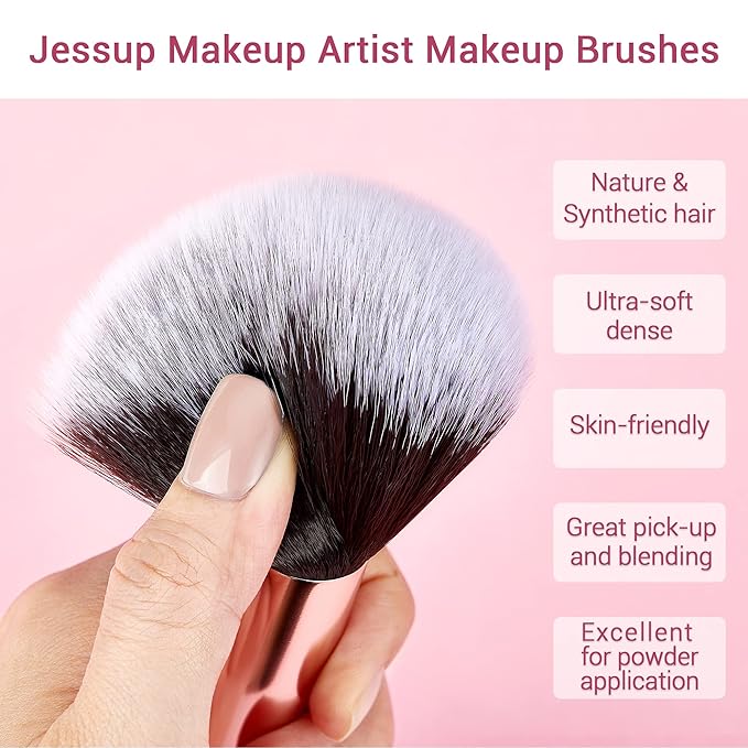 Jessup Brand 25pcs Professional Makeup Brush Set Beauty Cosmetic Foundation Powder Blusher Eyeshadow Blending Natural-Synthetic Hair Brushes Set (Black/Rose Gold)-Velvo Beauty