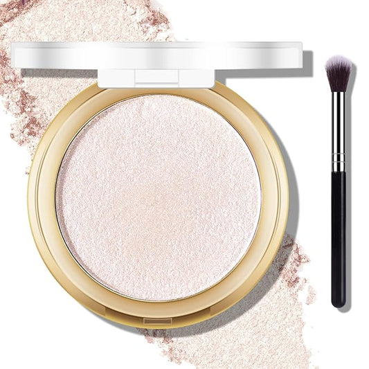 Baked Highlighter Powder Palette, Makeup Highlighter Powder Palette Sheer Shimmering Finish Face Highlighters Makeup Iluminadores de Maquillaje #01 Moonlight White-Velvo Beauty