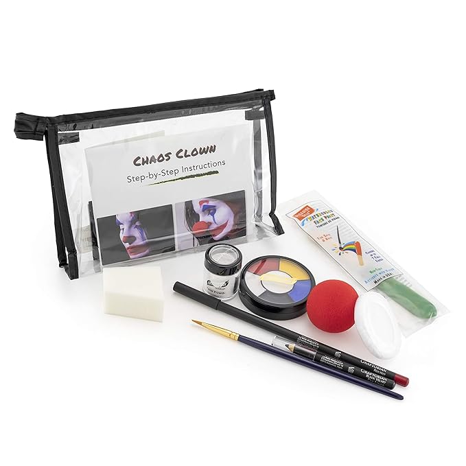 Graftobian Chaos Clown Makeup Kit - Complete 10 Piece Set for Joker Jester or Clown Halloween Costume - Full Color Instructions (Standard)-Velvo Beauty