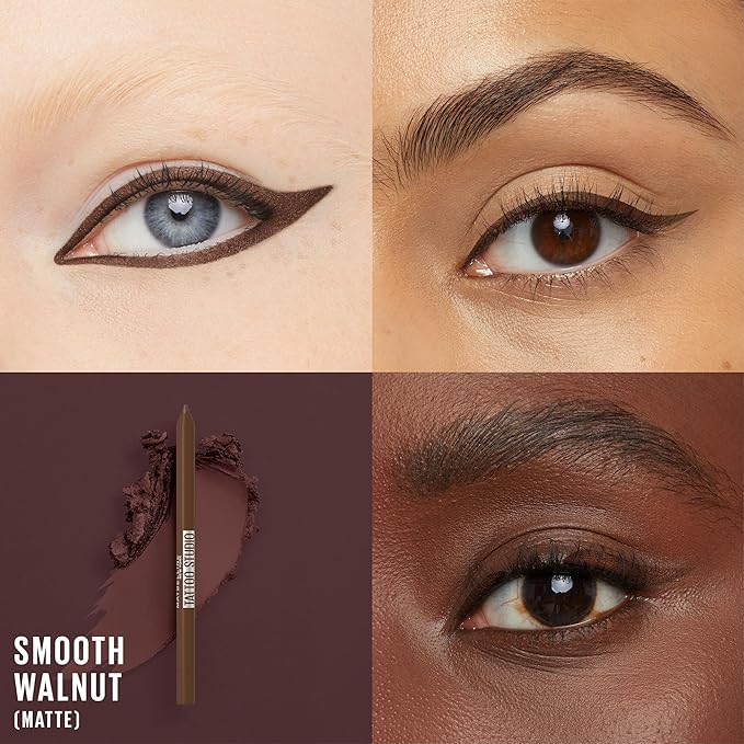Maybelline TattooStudio Long-Lasting Sharpenable Eyeliner Pencil, Glide on Smooth Gel Pigments with 36 Hour Wear, Waterproof, Smooth Walnut, 1 Count-Velvo Beauty