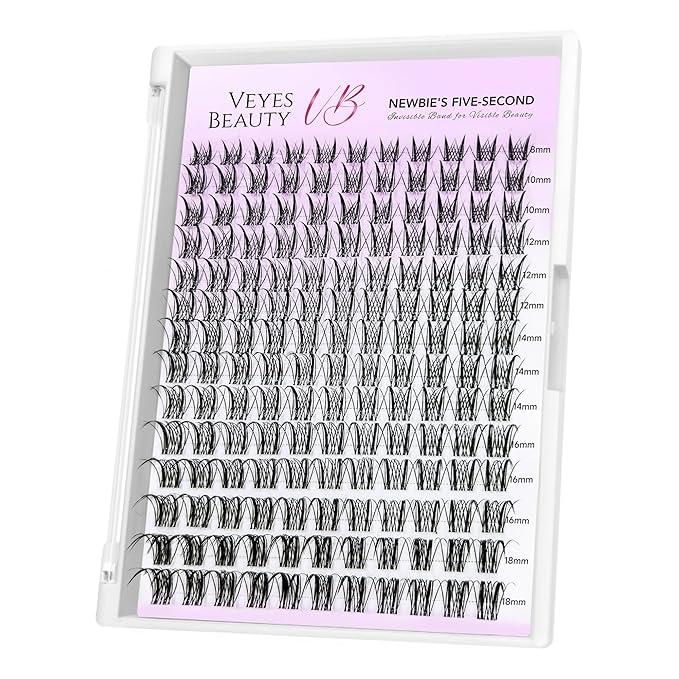 VEYESBEAUTY Lash Clusters Eyelash Extensions Thin & Invisible Band DIY Individual False Eyelashes Newbie's Five-Second Series Wispy Lash Tray for Self-application, Sylph Lashes 8-18mm Mixed Length-Velvo Beauty