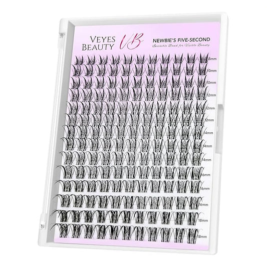 VEYESBEAUTY Lash Clusters Eyelash Extensions Thin & Invisible Band DIY Individual False Eyelashes Newbie's Five-Second Series Wispy Lash Tray for Self-application, Sylph Lashes 8-18mm Mixed Length-Velvo Beauty