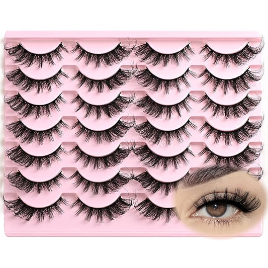 FARRED Cat Eye Lashes Fox Eyelash Wispy Fluffy False Eyelashes 14 Pairs Fake Eyelashes Natural Look Short Natural Lashes Cat Eye Lash Wispy Volume Eyelash (F23 | 8-16mm)-Velvo Beauty