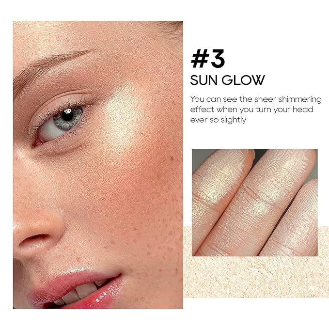 Baked Highlighter Powder Palette, Makeup Highlighter Powder Palette Sheer Shimmering Finish Face Highlighters Makeup Iluminadores de Maquillaje #03 Sun Glow-Velvo Beauty