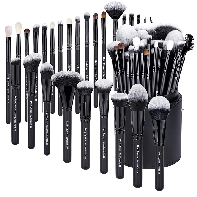 29pcs Black Professional Makeup Brush Set Kabuki Powder Concealers Eye shadows Blush Eyeliner Eyebrow Contour Eye blending Brushes (29pcs brush+black barrel)-Velvo Beauty