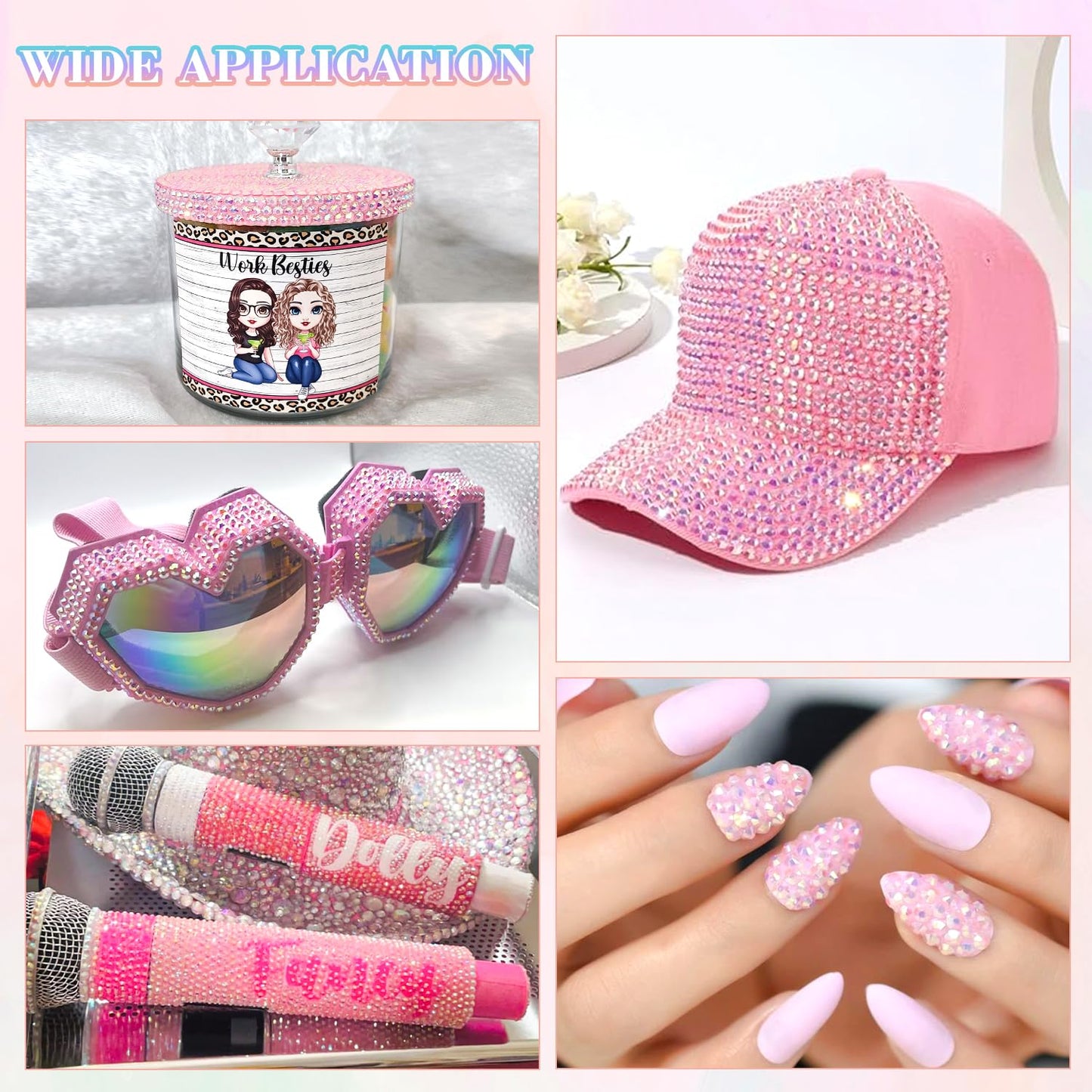 25000Pcs Resin Rhinestones with B7000 Jewelry Glue for Crafting, Light Pink AB 2-6mm Non Hotfix Flatback Gems, Bedazzling Crystal for DIY Crafts Clothing Tumblers Mugs Shoes Fabric Decor Nail Art-Velvo Beauty