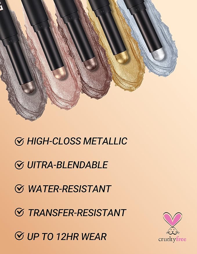 Erinde Shimmer Cream Eyeshadow Stick, Long Lasting Metallic Eye Shadow Sticks, Waterproof Creamy Glitter Eyeshadow Pencil, High Pigmented Blendable Neutral Eye Makeup, 24 Midnight Black Shimmer-Velvo Beauty