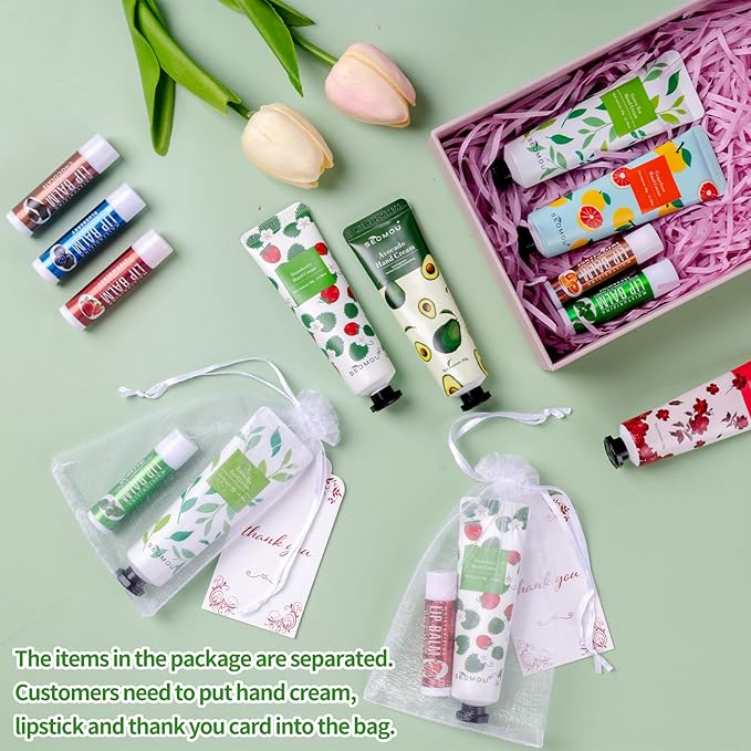 50 Set Bridal Shower Favors for Guests,Hand Cream Bulk and Lip Balm Bulk for Bridal Wedding or Baby Shower Party Gifts for Adults with Organza Bag Thank You Card-Velvo Beauty