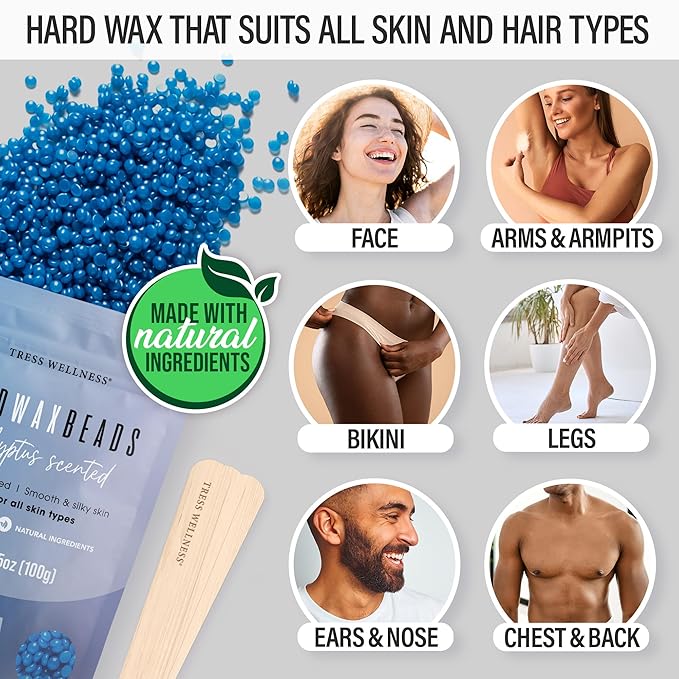 Tress Wellness Waxing Kit for Sensitive Skin – Safe for Face & Skin, Prep & Aftercare Spray, Easy to Use – At-Home Kit for Face, Bikini, Brazilian & Full Body, Black & White-Velvo Beauty