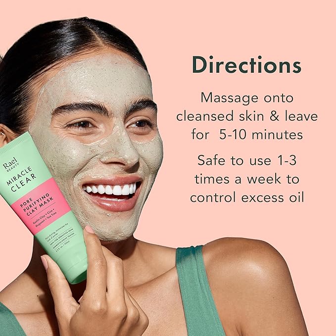 Rael Blackhead Remover, Miracle Clear Clay Mask, Exfoliating Face Wash, Pore Minimizer, Gentle and Hydrating, with Tea Tree, Vegan, Korean Skin Care (3.3 fl oz)-Velvo Beauty