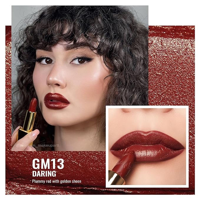 Oulac Metallic Red Lipstick Set 3PCS High Impact Lipcolor with Moisturizing Formula, Vegan Beauty, Full-Coverage Lip Color, Gift Lipstick for Women, 4.3g X 3PCS, 12+GM05+GM13-Velvo Beauty