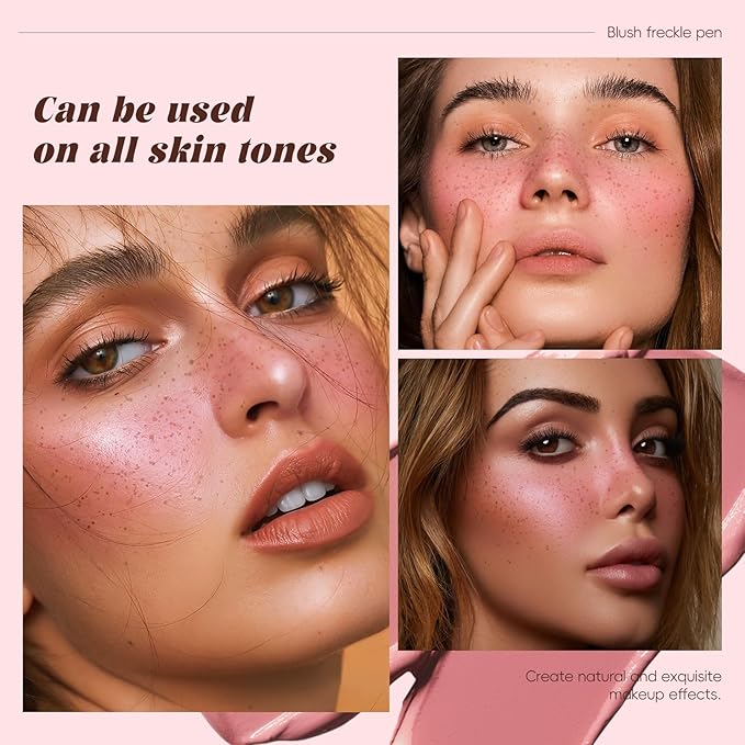 Freckle Blush Pen, 2in1 Light Brown Faux Freckle Stamp Pen Soft Pink Liquid Blush for Summer Sunkissed Makeup, Natural Lifelike Waterproof Long Lasting Quick Dry Fake Freck Tint Marker Pen01#-Velvo Beauty