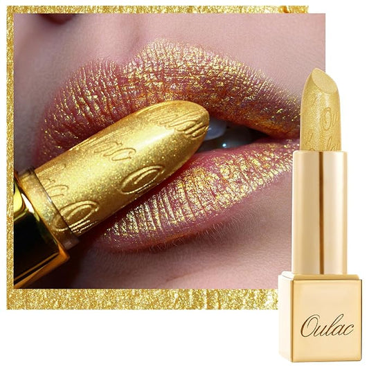 Oulac Glitter Gold Lipstick for Women with Metallic 3D Shine Lightweight Hydrating Formula, High Impact Lip Color, Vegan Beauty, Full Coverage Lip Makeup, Christmas Gifts for Women, Celebration(18)-Velvo Beauty