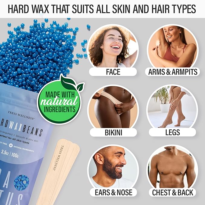 Tress Wellness Waxing Kit for Sensitive Skin – Safe for Face & Skin, Prep & Aftercare Spray, Easy to Use – At-Home Kit for Face, Bikini, Brazilian & Full Body - Digital Display, Grey Mountain-Velvo Beauty