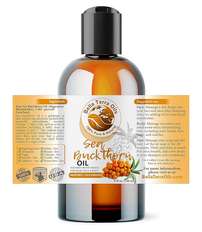 Bella Terra Oils - Organic Sea Buckthorn Oil 8oz - Cold-Pressed Treasure, Bursting with Omega-3 & Omega-6, A Radiant Glow in Every Bottle-Velvo Beauty