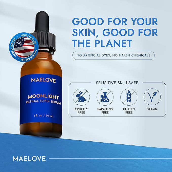 MAELOVE Moonlight Advanced Retinal Super Serum, 10x Stronger than Regular Retinol, for Softening Lines and Wrinkles, Reducing Dark Spots, Improving Skin Firmness, Vegan, Cruelty-Free, 1.0 fl oz-Velvo Beauty