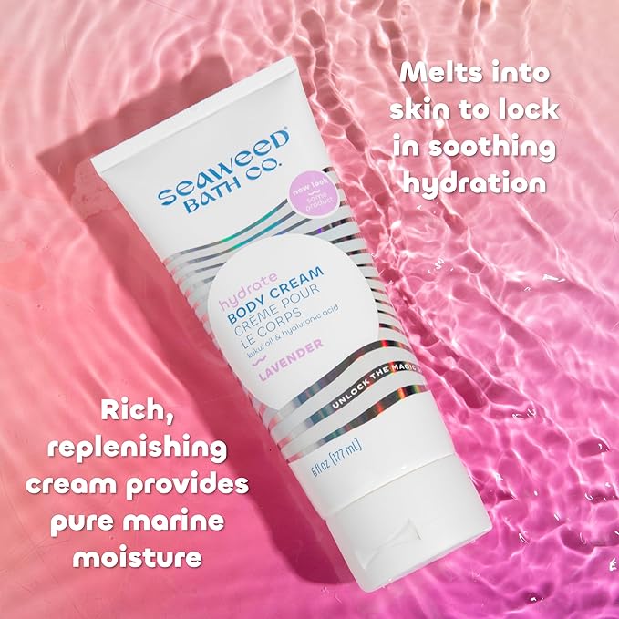 Seaweed Bath Co. Hydrate Body Cream, Lavender Scent, 6 Ounce, Nourishing Hand & Body Lotion Moisturizer for Dry Skin, with Sustainably Harvested Seaweed, Kukui Oil, Hyaluronic Acid, Shea Butter-Velvo Beauty