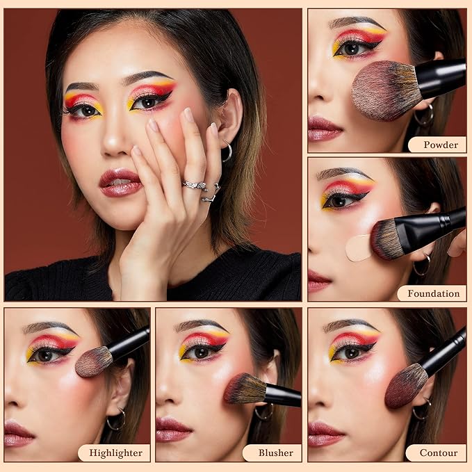 Jessup Large Face Makeup Brushes 5pcs, Premium Synthetic Foundation Powder Contour Blusher Highlighter Brush, Phantom Black T273-Velvo Beauty
