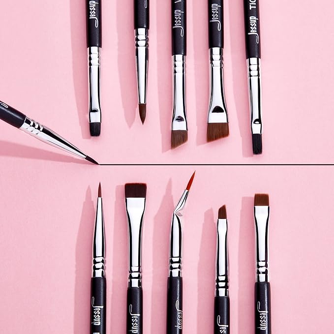 Jessup Eyeliner Brush Set, Professional Eye Liner Makeup Brushes 11pcs, Angled Flat Definer Ultra Fine Bent Pencil Point Eyeliner Brushes for Precision Liner, T324-Velvo Beauty