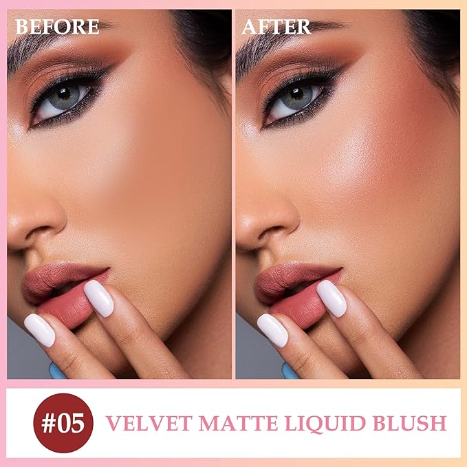 Boobeen Liquid Blush Velvet Cream Blush Makeup Matte Soft Gel Face Blush Makeup for Cheeks, Lightweight Blendable Liquid Blush Stick, Long-lasting Smooth Natural Blush Color-Velvo Beauty